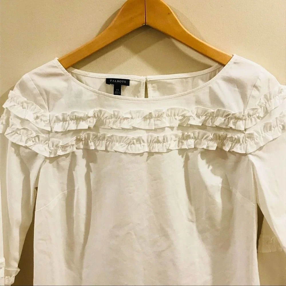 TALBOTS White Ruffle Long Sleeve Blouse Size XS - Picture 4 of 8